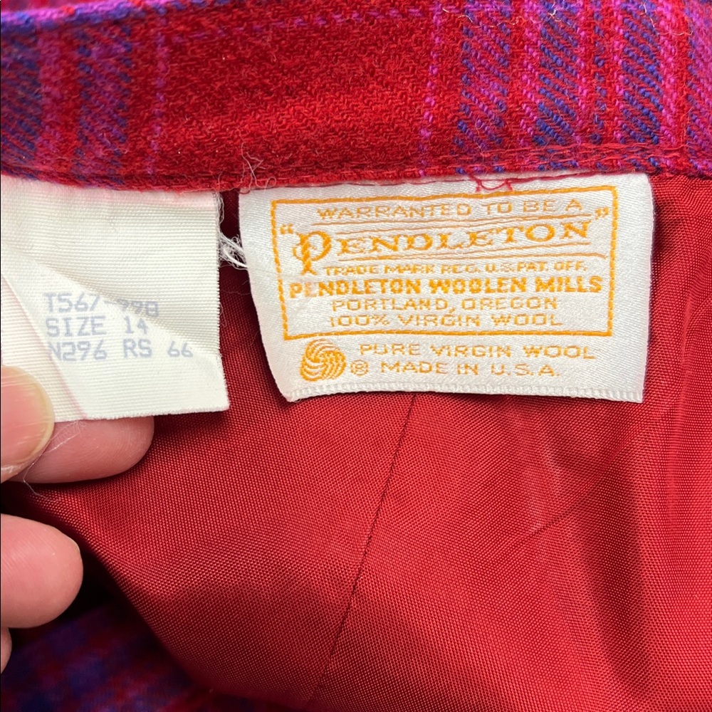 Vintage Pendleton Wool Red Purple Plaid Pencil Skirt Lined and Pockets 14 - Picture 6 of 9